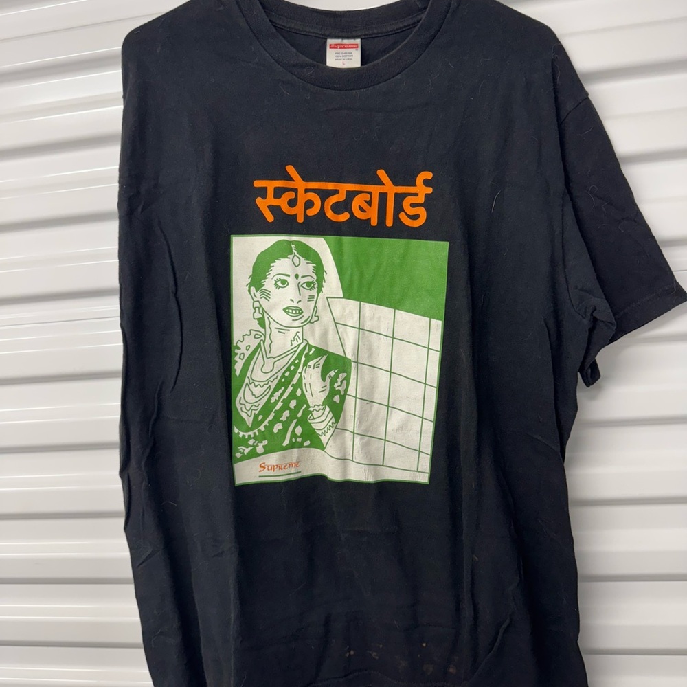 Supreme Bombay Tee T-Shirt Black White Orange Green Men's Size Large FW18T49
